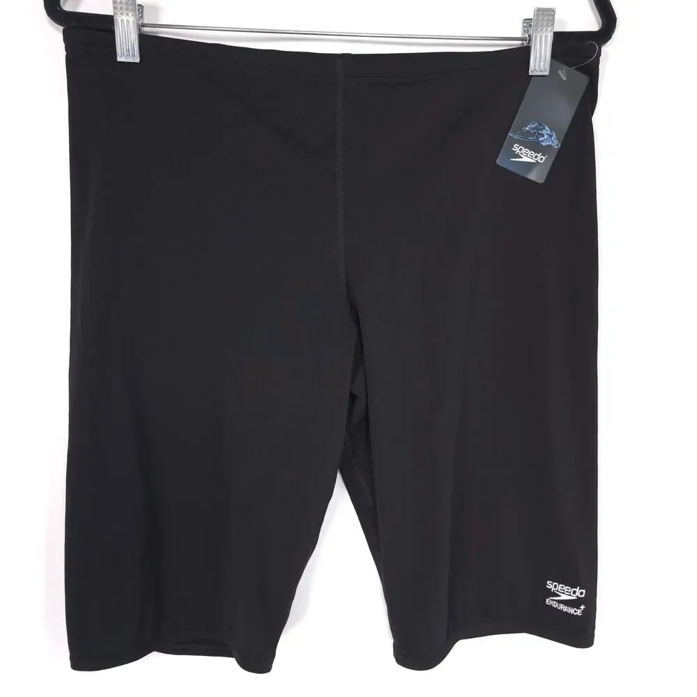 SPEEDO Endurance + Jammer Mens New Swim Trunks 38 Solid Drawstring Black